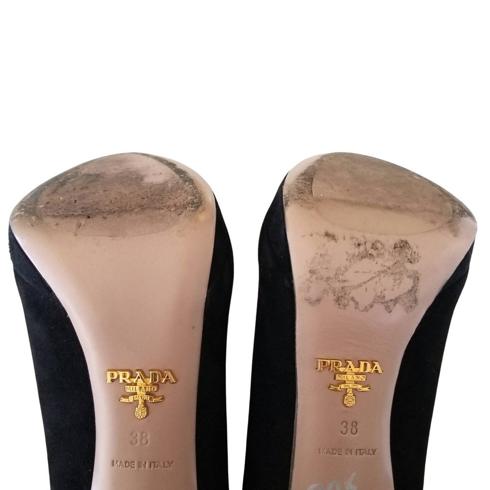 Size 38 Prada Black Suede Platform Peep Toe Pumps - Picture 7 of 7